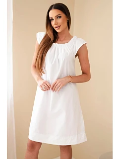 Dámske bavlnené šaty s volánovým výstrihom a volánom biele
