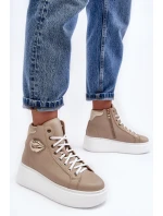 Trampki Damskie Wysokie Na Suwak Lemar Beżowe Katerin Trampki Damskie Wysokie Na Suwak Lemar Beżowe Katerin