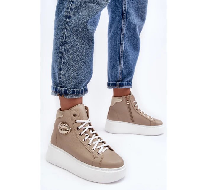Trampki Damskie Wysokie Na Suwak Lemar Beżowe Katerin Trampki Damskie Wysokie Na Suwak Lemar Beżowe Katerin