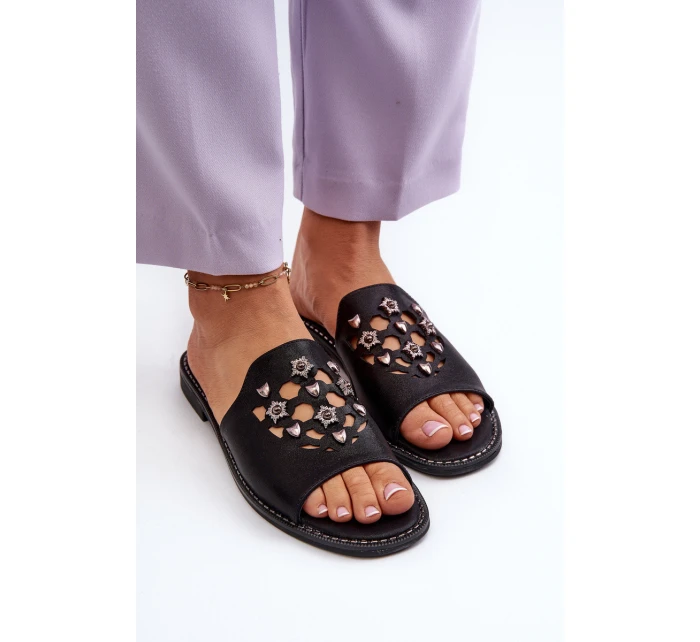 Błyszczące Klapki Damskie Z Ozdobami S.Barski KV27-063 Czarne