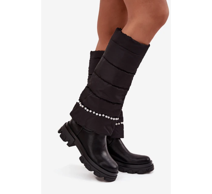 Dámské zateplené kozačky s korálky Černé model 21714755 - Boto