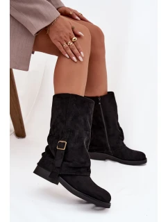Dámské kozačky s  lemem do  s přezkou Černé model 21715266 - Boto