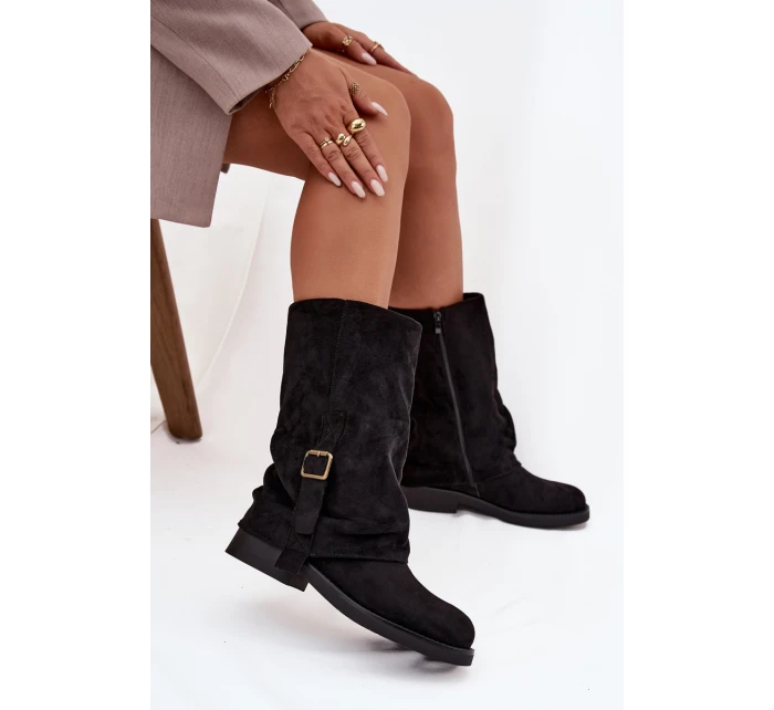 Dámské kozačky s  lemem do  s přezkou Černé model 21715266 - Boto