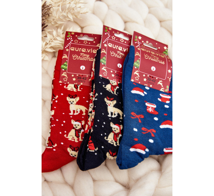 Pánske vianočné bavlnené ponožky s červeným sobom
