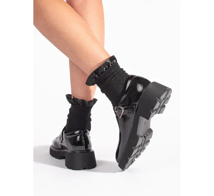 Praktické čierne dámske mokasíny na platforme Praktické čierne dámske mokasíny na platforme