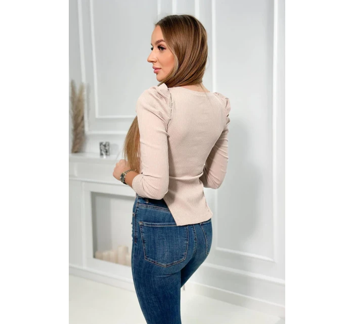 Blúzka s buffovými rukávmi tmavo béžová