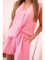 Dámská viskózová souprava – vesta na knoflíky a šortky růžový melír Dámská viskózová souprava – vesta na knoflíky a šortky růžový melír