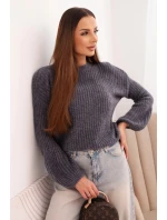 Svetr dámský z baby alpaky s model 21780841 rukávy grafitový - K-Fashion Svetr dámský z baby alpaky s model 21780841 rukávy grafitový - K-Fashion
