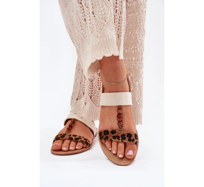 Ploché Dámské Sandály S Leopardí Hnědé model 21702265 - Boto Ploché Dámské Sandály S Leopardí Hnědé model 21702265 - Boto