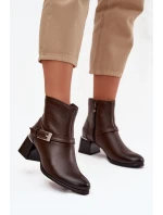 Kožené dámské boty na podpatku s přezkou model 21744793 hnědé - Zazoo