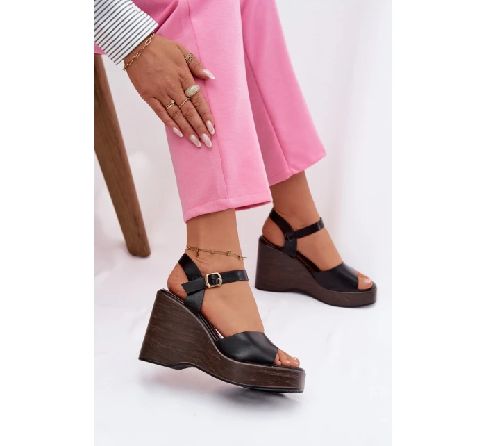 Dámské sandály na platformě Eko kůže Černé model 21937502 - Boto