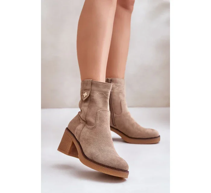 Zateplené dámske členkové topánky na podpätku Beige Vailia