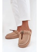 Dámske kožušinové papuče s kožušinou a výšivkou - béžové Perivelle Dámske kožušinové papuče s kožušinou a výšivkou - béžové Perivelle