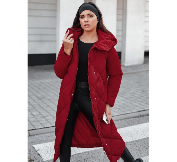 Dámská prošívaná zimní bunda s kapucí vínová Dstreet model 21994693 - FashionStreet
