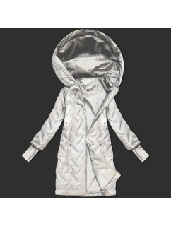 Ecru prešívaná bunda s trapézovým strihom a kapucňou (T2-2290#-12)