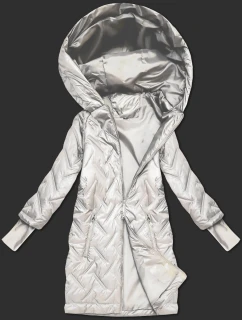 Ecru prešívaná bunda s trapézovým strihom a kapucňou (T2-2290#-12)