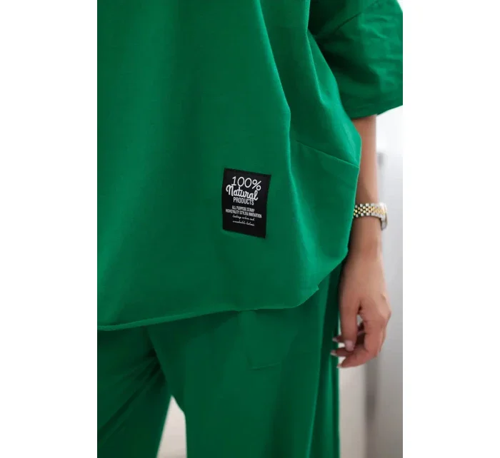 Súprava bavlnená blúzka + nohavice zelená