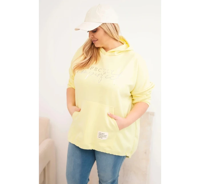 Dámska mikina s kapucňou a potlačou Plus Size Yellow