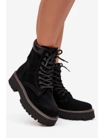 Zamszowe Botki Workery Damskie Sznurowane Big Star SS274791 Czarne