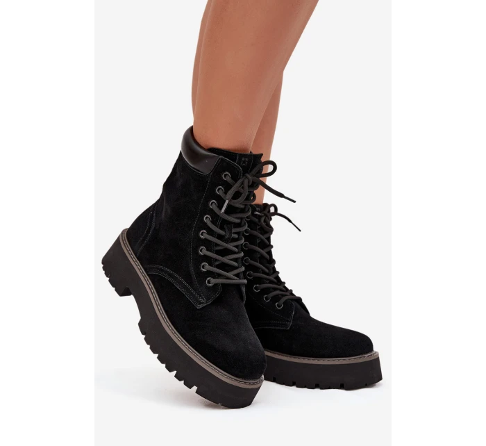 Zamszowe Botki Workery Damskie Sznurowane Big Star SS274791 Czarne
