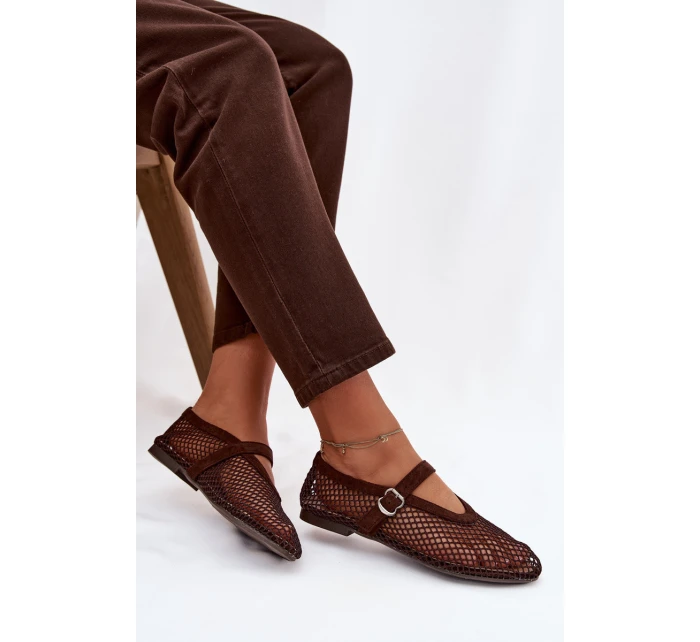 Síťované baleríny s páskem čokoládové Pherina