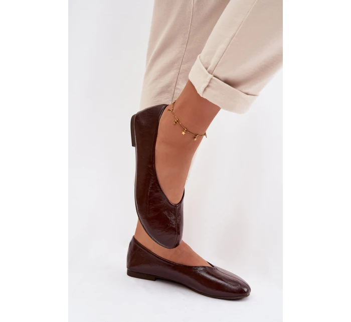 Lakované Baleríny z Eko Kůže Čokoládové Selanora