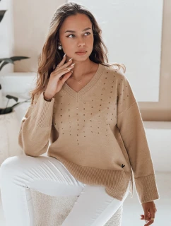 Svetr s výstřihem do V camel Dstreet model 21991005 - FashionStreet