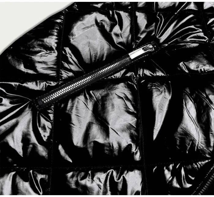 Lesklá čierna vesta s kapucňou (7005BIG)