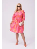 Letné kvetinové ružovo-oranžové šaty (8276)