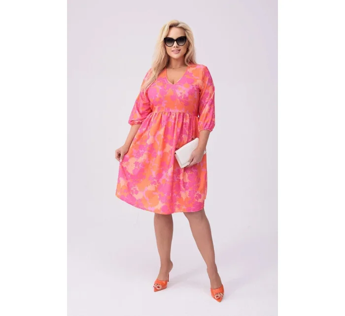 Letné kvetinové ružovo-oranžové šaty (8276)