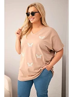 Dámske bavlnené Plus veľkosť blúzka s motýlikmi Camel