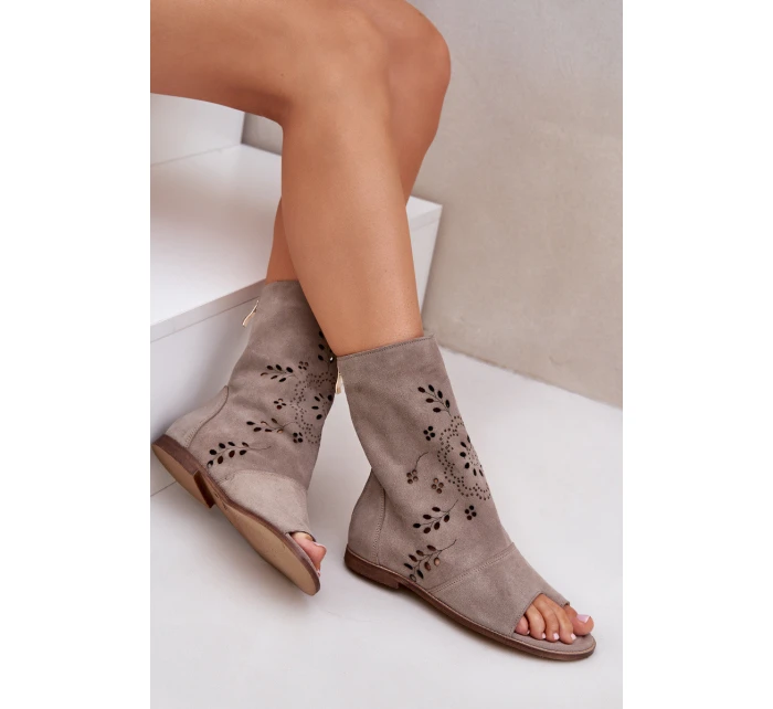 Zazoo 3437 Damskie Zamszowe Sandały Z Cholewką Na Zamek Beżowe