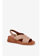 Dámské Sandály Na Klínu Z Eko Kůže Béžové model 21692856 - Boto Dámské Sandály Na Klínu Z Eko Kůže Béžové model 21692856 - Boto