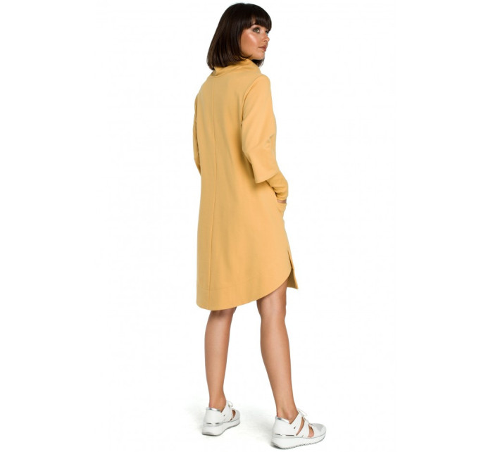 B089 Asymetrické šaty so zvlneným výstrihom - žlté