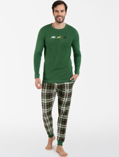 Pánske pyžamo Seward s dlhým rukávom, dlhé nohavice - zelené/potlač