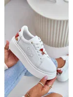 Dámske kožené tenisky na platforme s brošňou a ozdobným kvetom White Dámske kožené tenisky na platforme s brošňou a ozdobným kvetom White