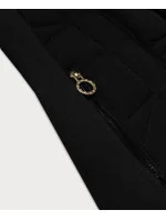 Dámska čierna mikina na zips z rôznych materiálov LHD (AMG-165) Dámska čierna mikina na zips z rôznych materiálov LHD (AMG-165)