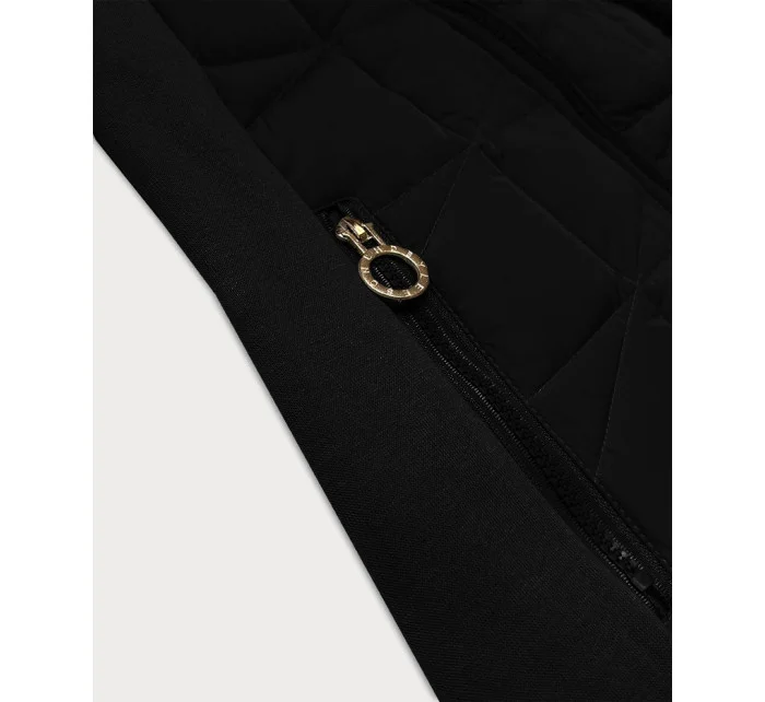 Dámska čierna mikina na zips z rôznych materiálov LHD (AMG-165) Dámska čierna mikina na zips z rôznych materiálov LHD (AMG-165)