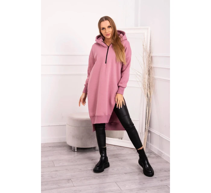 Zateplená mikina s bočnými rázporkami tmavo ružová