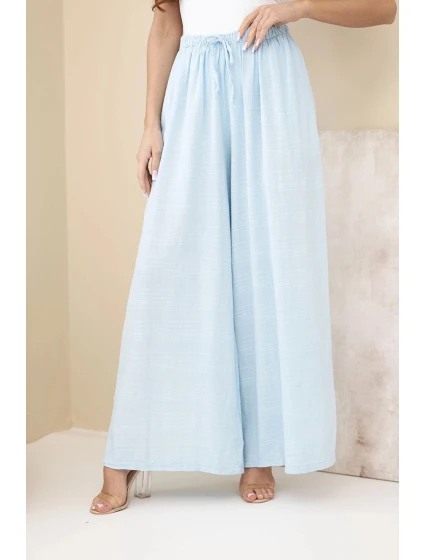 Dámské široké bavlněné kalhoty s model 22036213 v pase modré - K-Fashion
