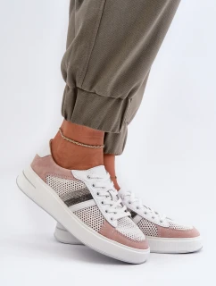 Sneakersy Skórzane Damskie D&A LR110 Biało-Różowe