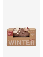 Dámské pantofle s ozdobami a přezkou vyhřívané kožešinou hnědé Thalora Dámské pantofle s ozdobami a přezkou vyhřívané kožešinou hnědé Thalora