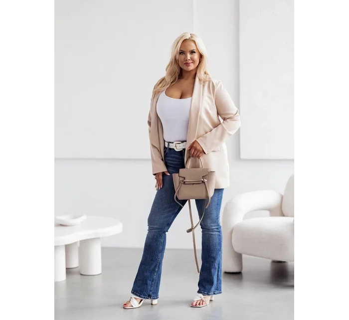 Klasické béžové dámské plus size sako model 19764308 - Moon Klasické béžové dámské plus size sako model 19764308 - Moon
