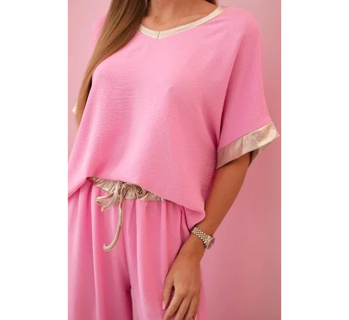 Viskózová súprava so zlatým lemovaním svetlo ružová