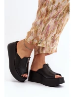 Zazoo 2916 Damskie Klapki Na Masywnej Platformie Z Suwakiem Czarne