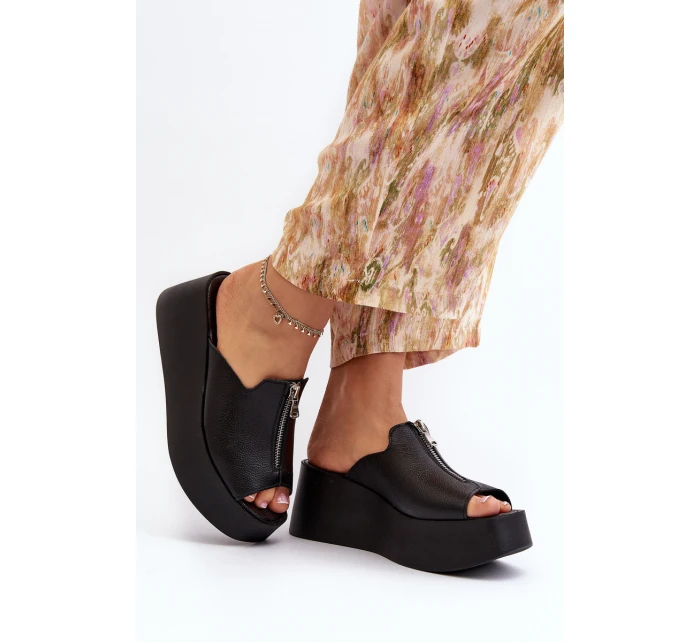 Zazoo 2916 Damskie Klapki Na Masywnej Platformie Z Suwakiem Czarne