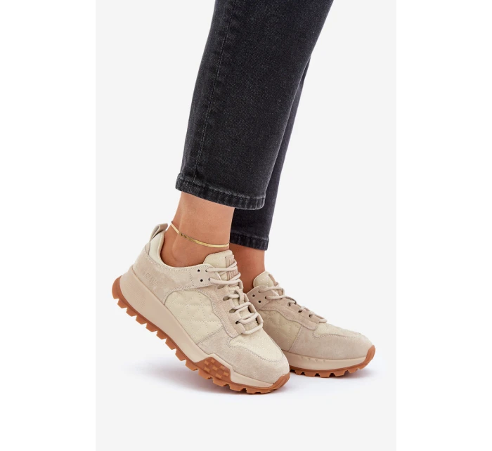 Skórzane Sneakersy Damskie Big Star OO274A315 Hi-Poly System Beżowe Skórzane Sneakersy Damskie Big Star OO274A315 Hi-Poly System Beżowe