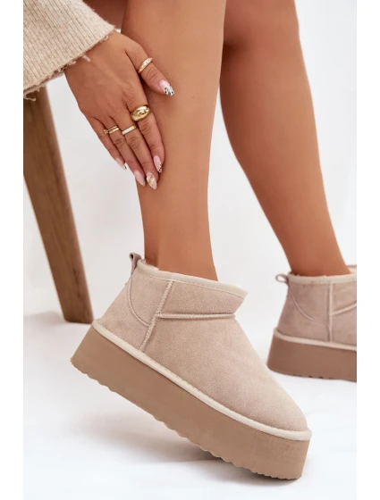 Dámské sněhule z přírodního semiše béžové model 21821898 - Boto Dámské sněhule z přírodního semiše béžové model 21821898 - Boto