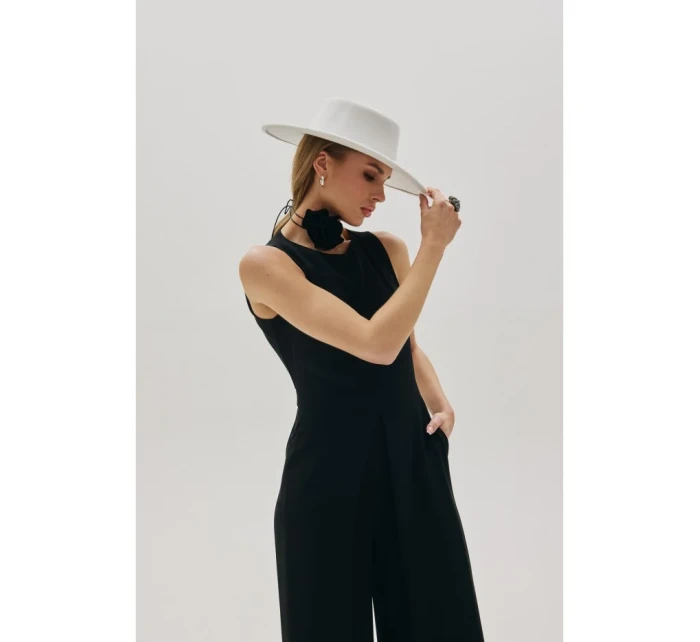 K184 Kombinéza so širokými nohavicami - čierna