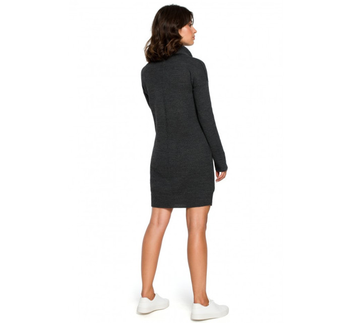 BK010 Pletené svetrové šaty s vysokým výstrihom - grafitová